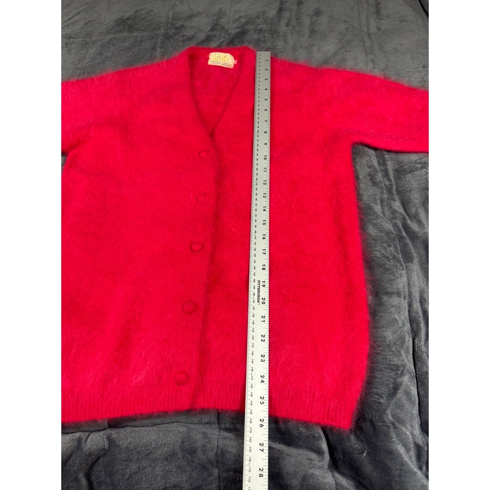 Gigi Vintage red Angora Lambswool Fuzzy V-Neck Button Cardigan Sweater 40 - Picture 5 of 8